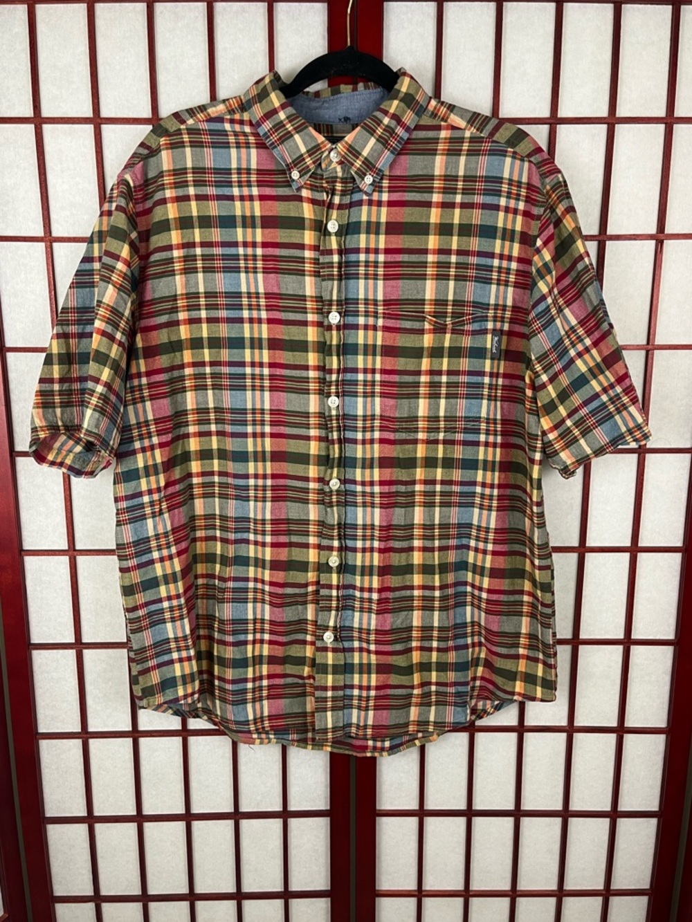 Woolrich Men’s Multicolor Plaid Flannel Short Sleeve Button Down Shirt
